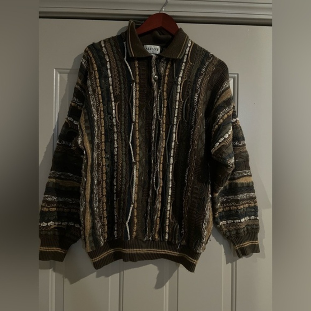 Vintage Alfani Sweater 90s Coogi Style Cosby 3D Textured Hip Hop Collared G3
